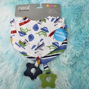 Neat Solutions 2pk Printed Interlock/Knit Terry Baby Bib with Teether Set- Blue